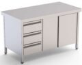 Mesa de Trabajo Acero Inoxidable Central Con Cajones a la Izquierda 2200x700x850h mm WTC17022DDL